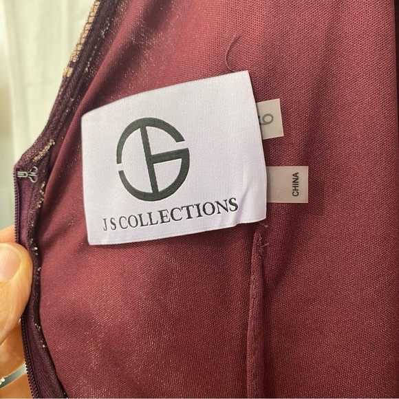 JS Collections Size 6 Maroon Purple Embroidered Fitted 3/4 Sleeve Sheath Dress - Picture 14 of 14